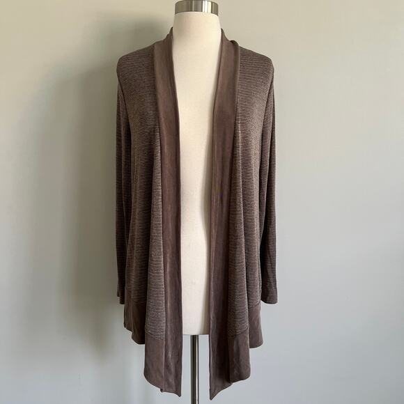 Chico's Travelers Open Cardigan Taupe Metallic Thread Detail Chico's 1 Medium - Picture 1 of 12